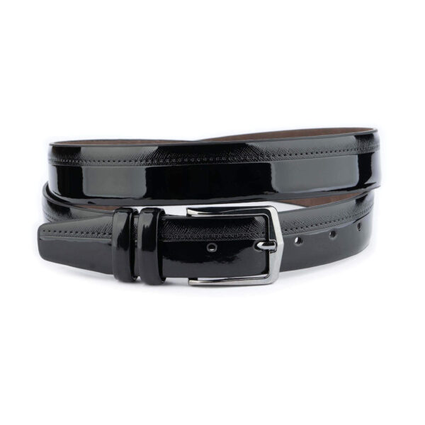 black patent belt for men vegan leather with saffiano strip 1 04 31072024 35 PATEBELTBLAC