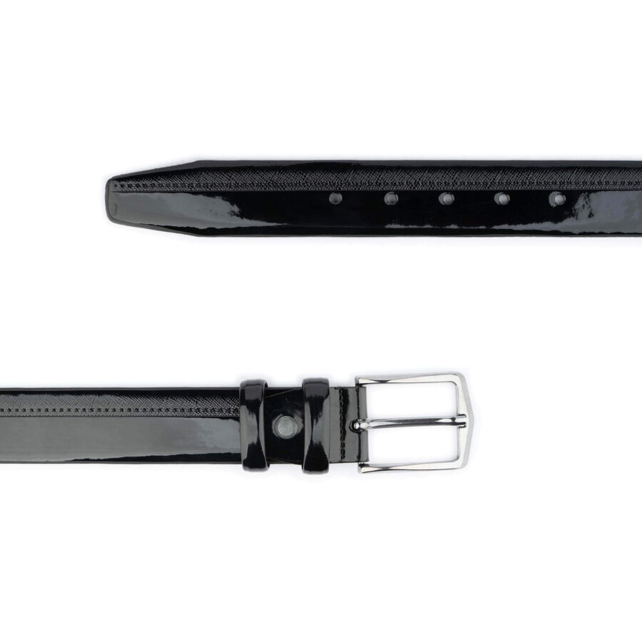 black patent belt for men vegan leather with saffiano strip 2