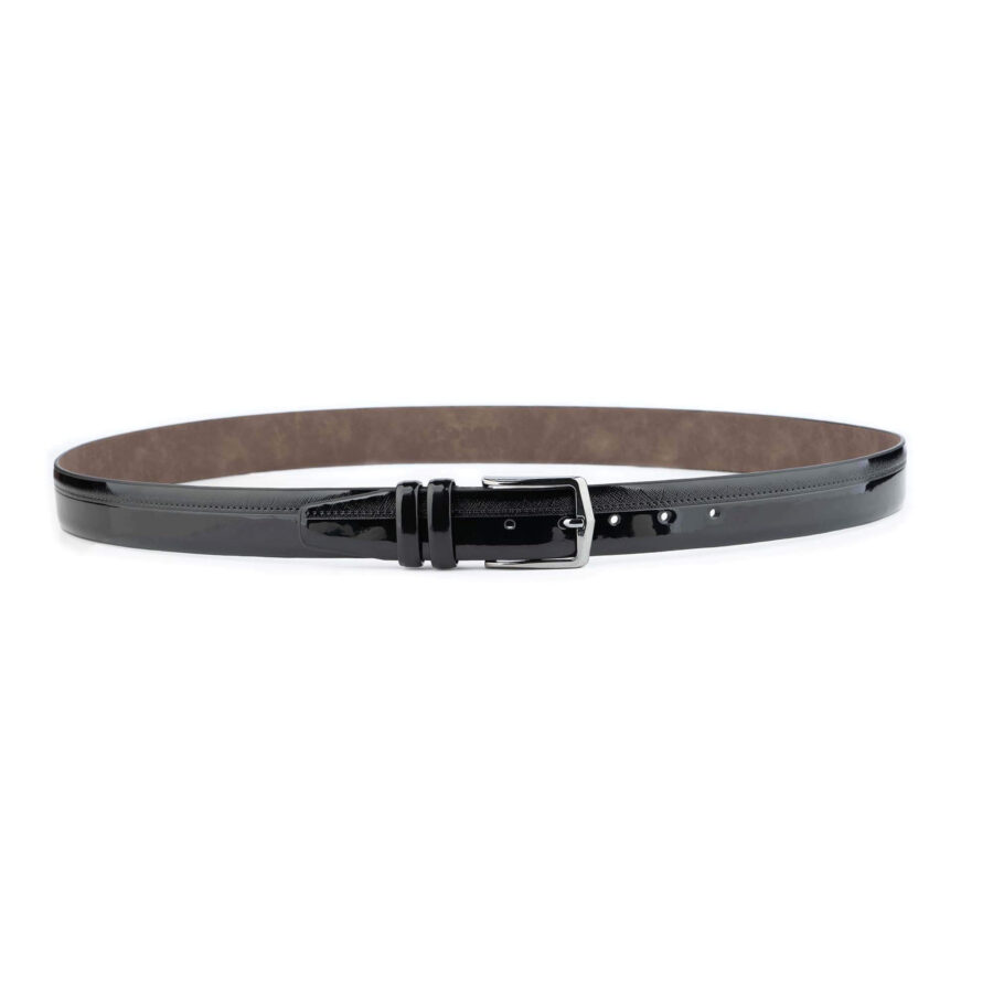 black patent belt for men vegan leather with saffiano strip 4