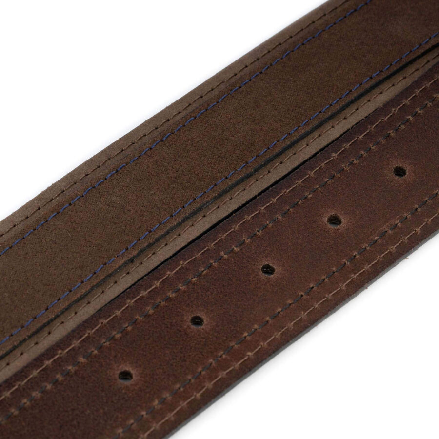 brown suede belts for belt buckle adjustable blue stitching 3