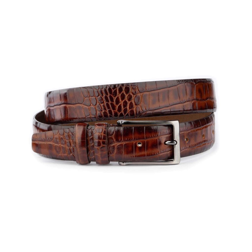 cognac-crocodile-belt-emboss-  display picture 3