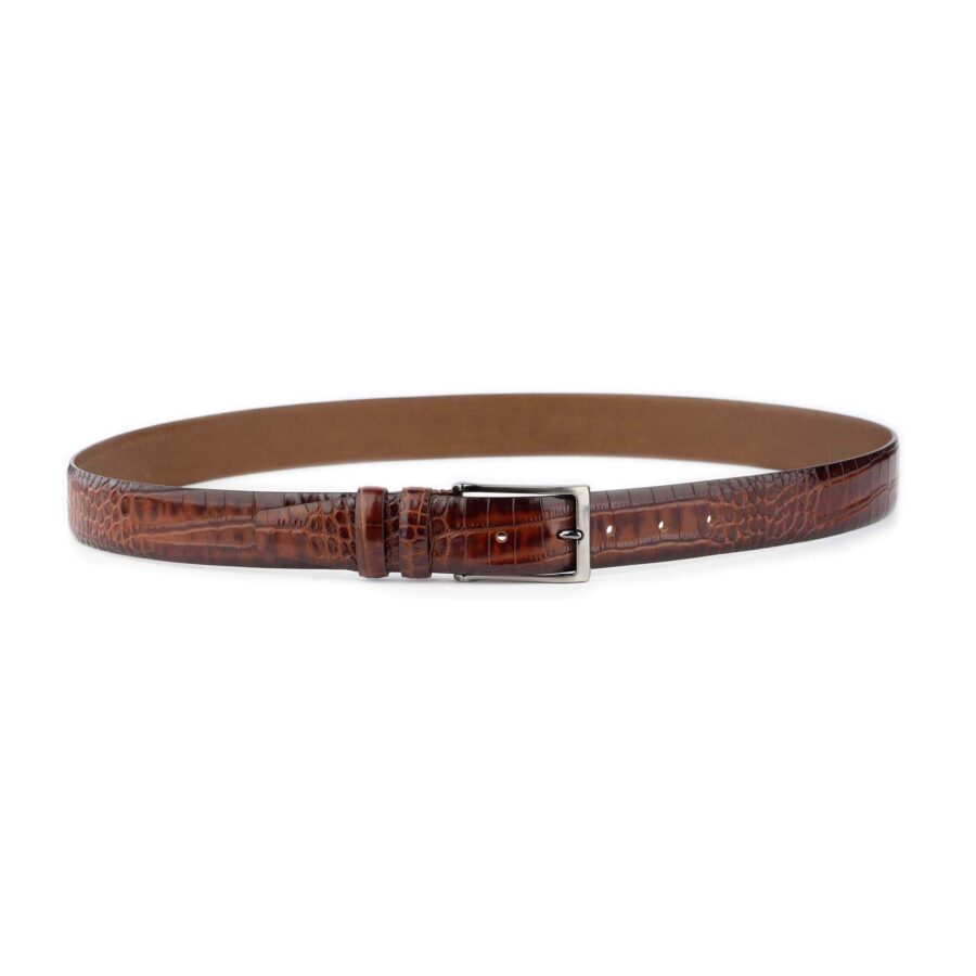 cognac crocodile belt emboss calf leather top quality 3