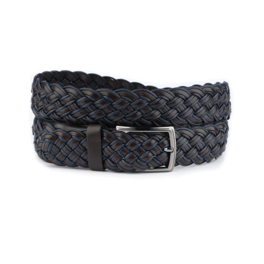 dark brown mens braided leather belt with blue rope 1 14 31072024 38 BRAIBELTBROW