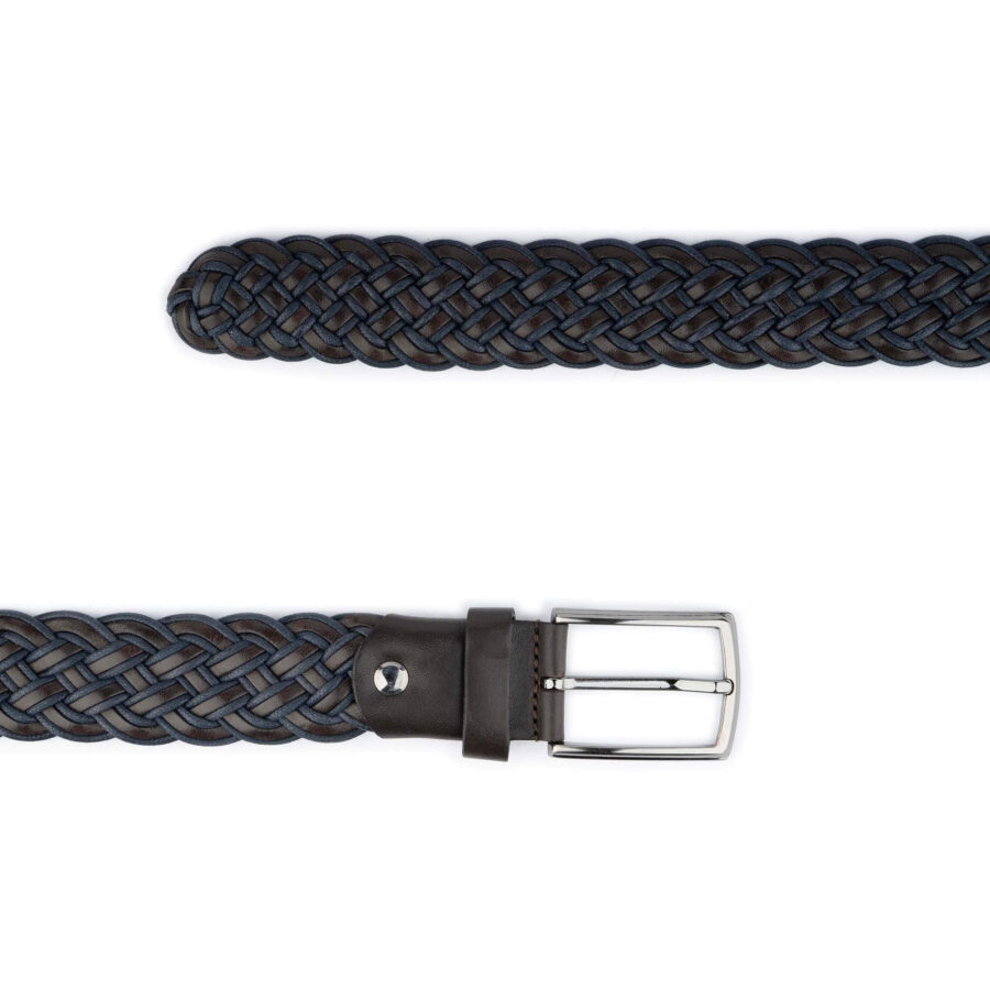 dark brown mens braided leather belt with blue rope 2