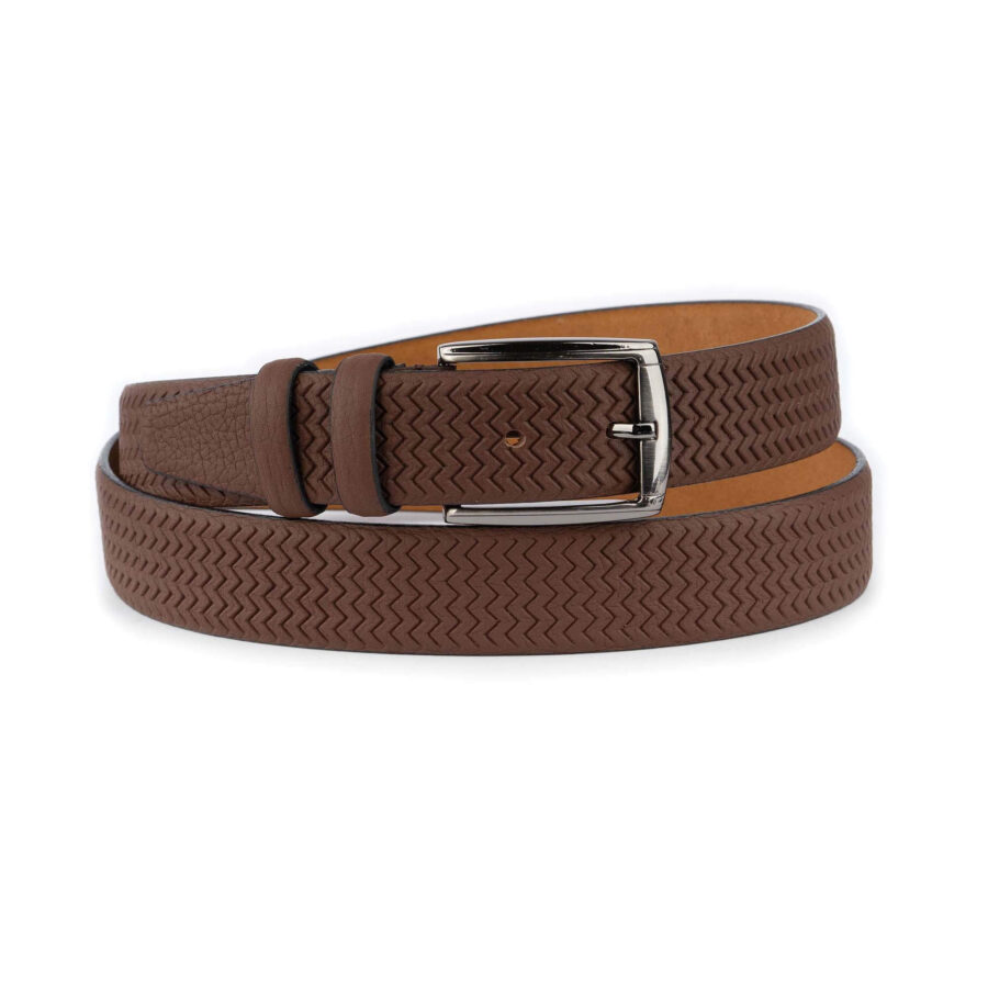 fashion belts mens dark brown zig zag leather emboss 1 17 31072024 35 ZIGZBELTBROW