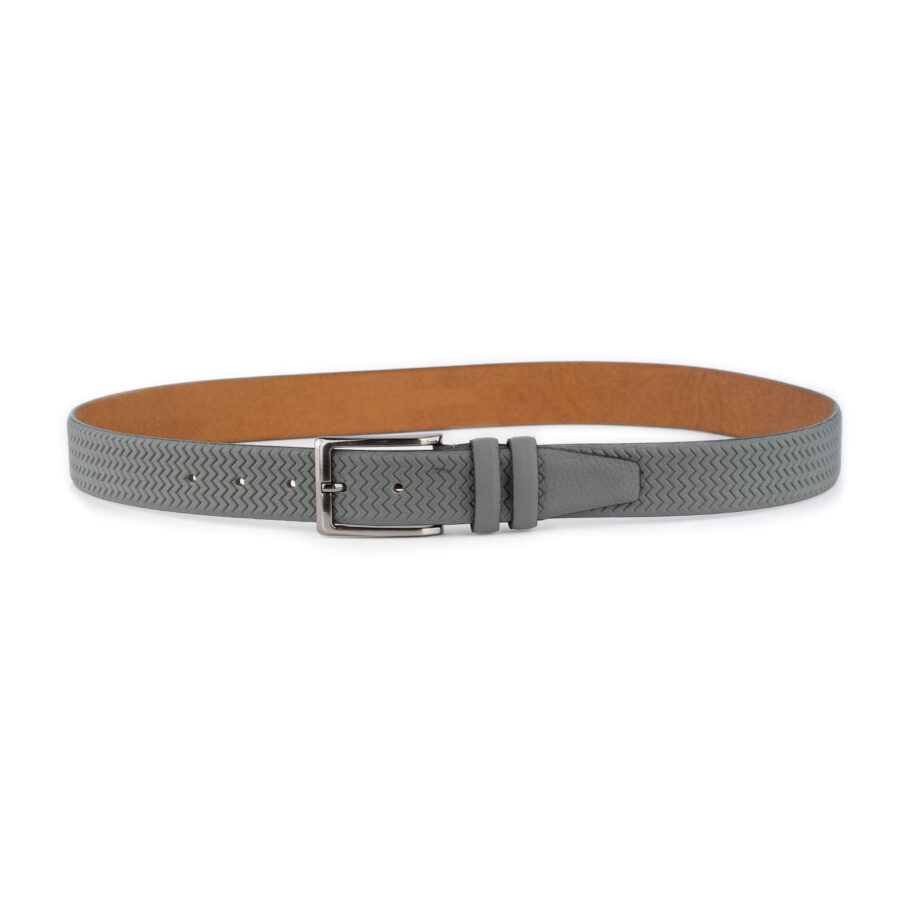 gray mens shortbelt zig zag emboss top quality 4