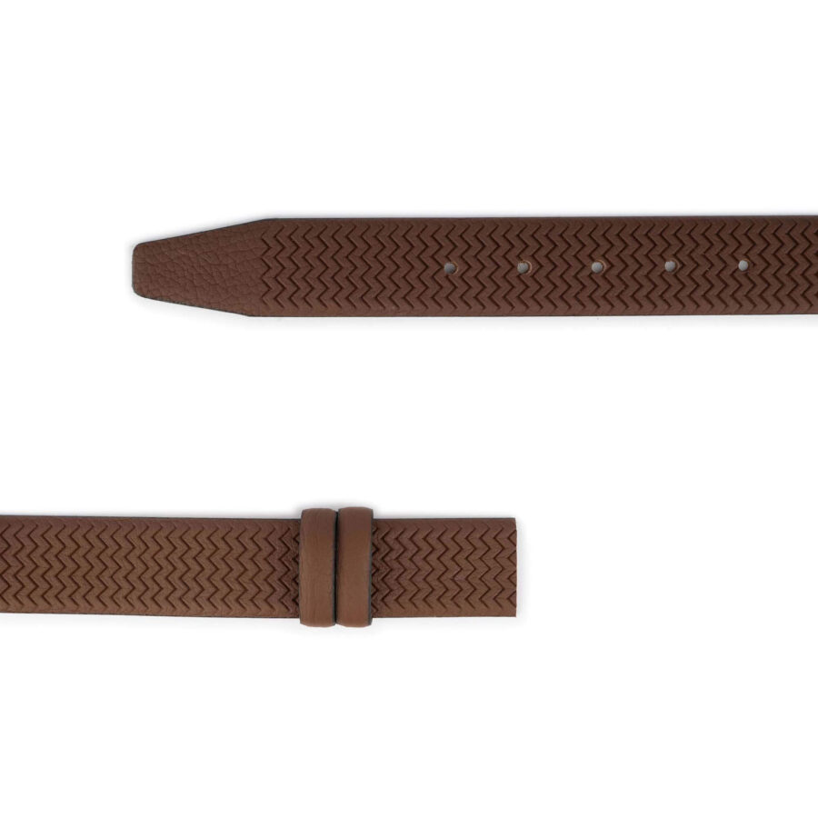 mens leather strap for belt brown zig zag texture 2