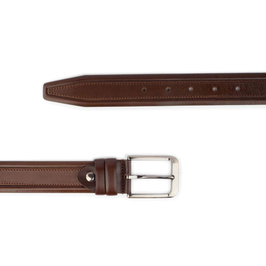 mens luxury belt cognac genuine leather with stitching 2