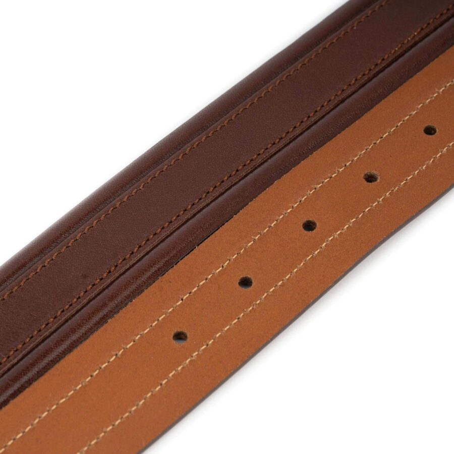 mens luxury belt cognac genuine leather with stitching 3