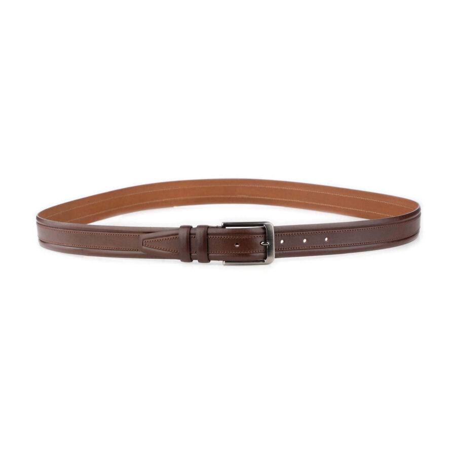 mens luxury belt cognac genuine leather with stitching 4