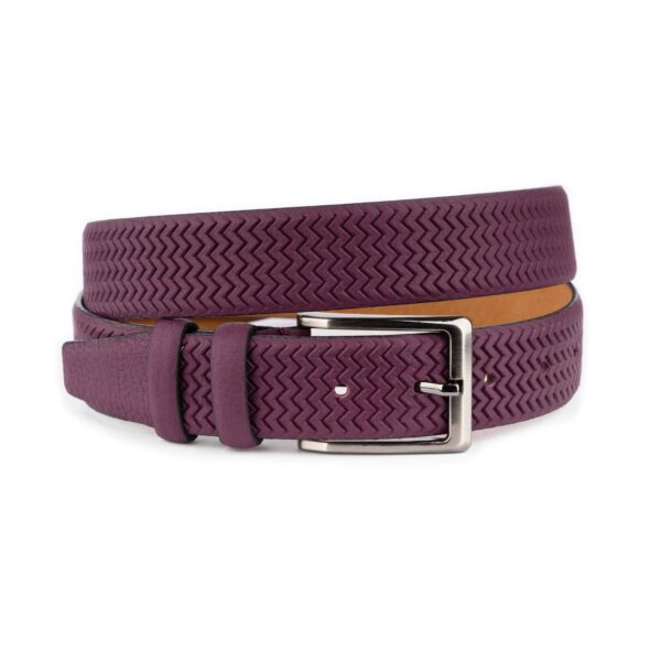 purple denim shorts belt for men zig zag texture leather 1 37 31072024 35 ZIGZBELTPURP