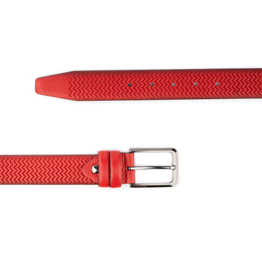 red golf belts for men zig zag texture leather 2