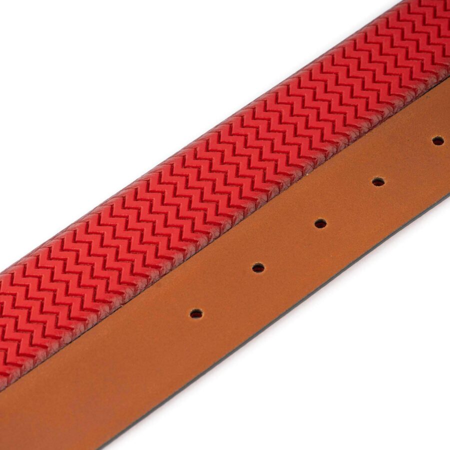 red golf belts for men zig zag texture leather 3