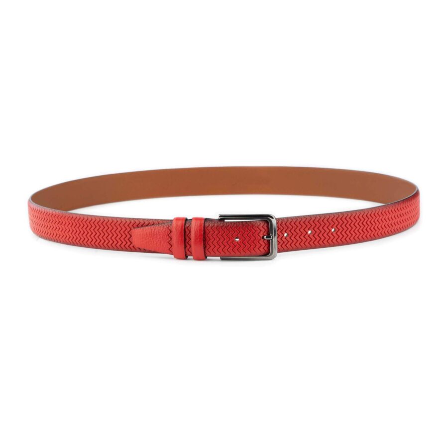 red golf belts for men zig zag texture leather 4