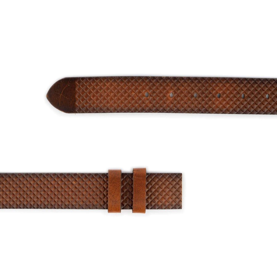 tan brown belt buckle strap square embossed leather 2