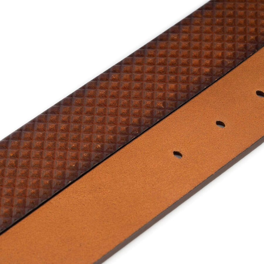 tan brown belt buckle strap square embossed leather 3