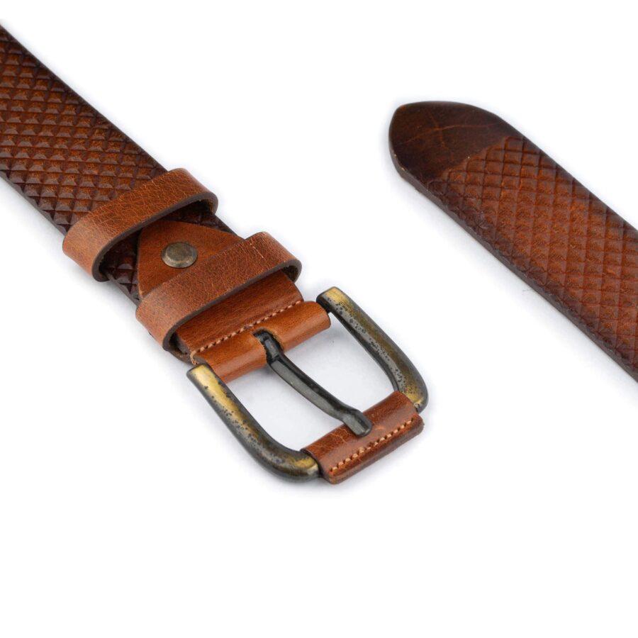 tan golf belt mens with leather coated buckle 3