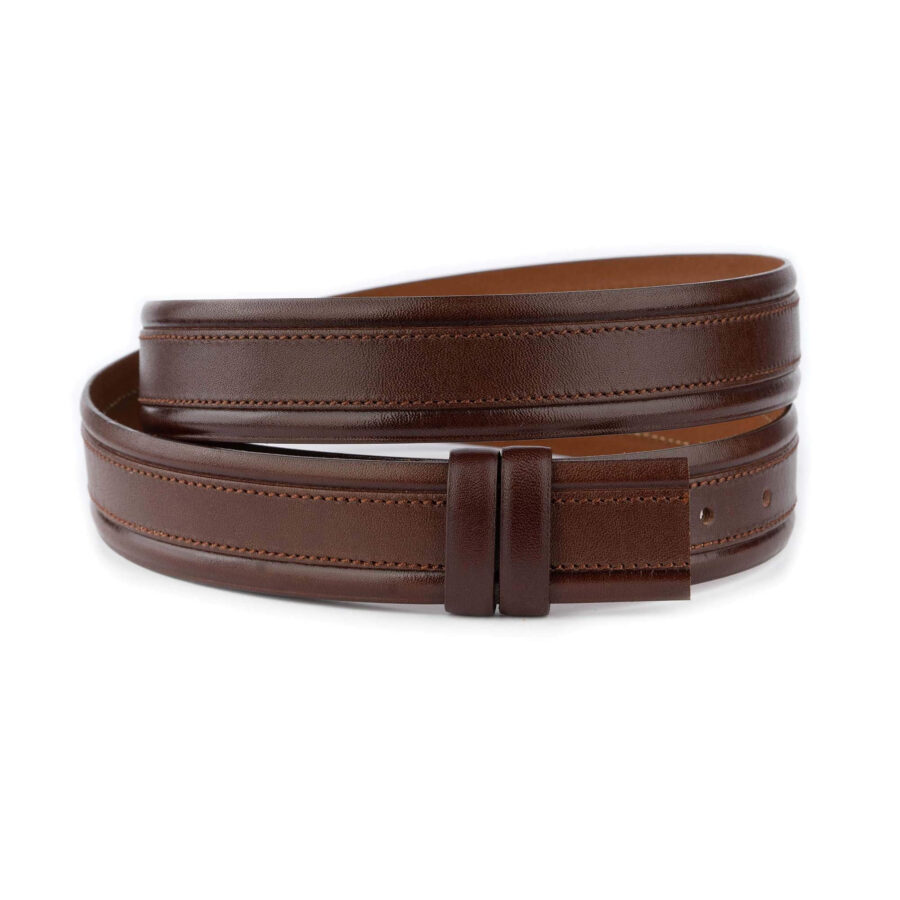 top quality mens belt straps cognac calf leather stitched 1 07 30072024 35 STITCUTCOGN