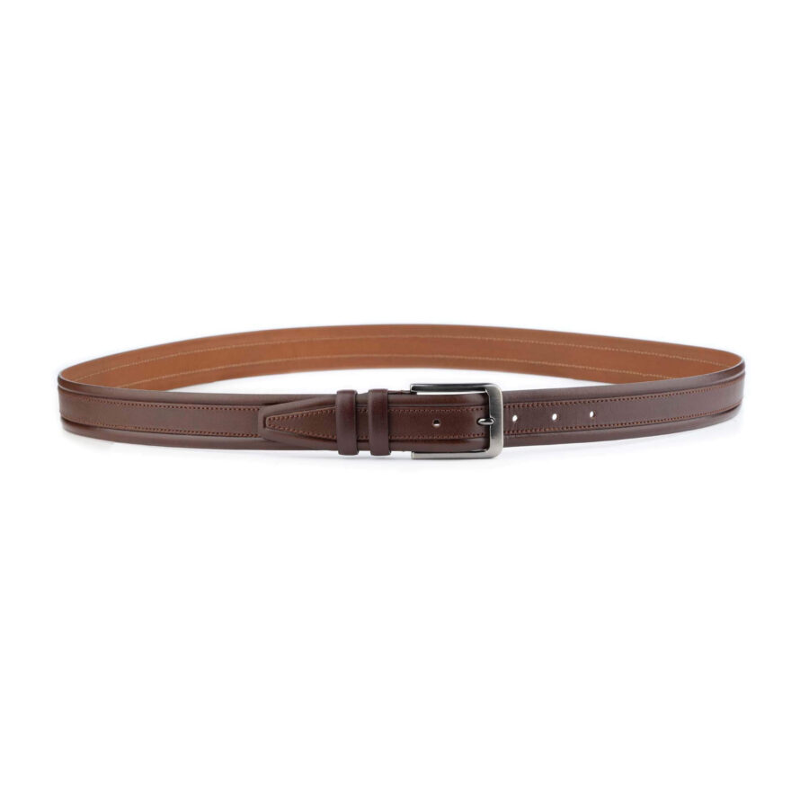 trendy belts men cognac leather stitched top quality 4