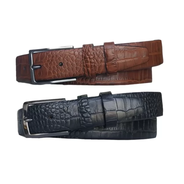 2 Pc Belt Set gents belt croc embossed calf leather KARPHBCV00001CXQR9 01