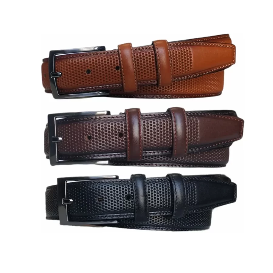 Buy 3 Pc Mens Belt Set Perforated Leather - LeatherBeltsOnline.com
