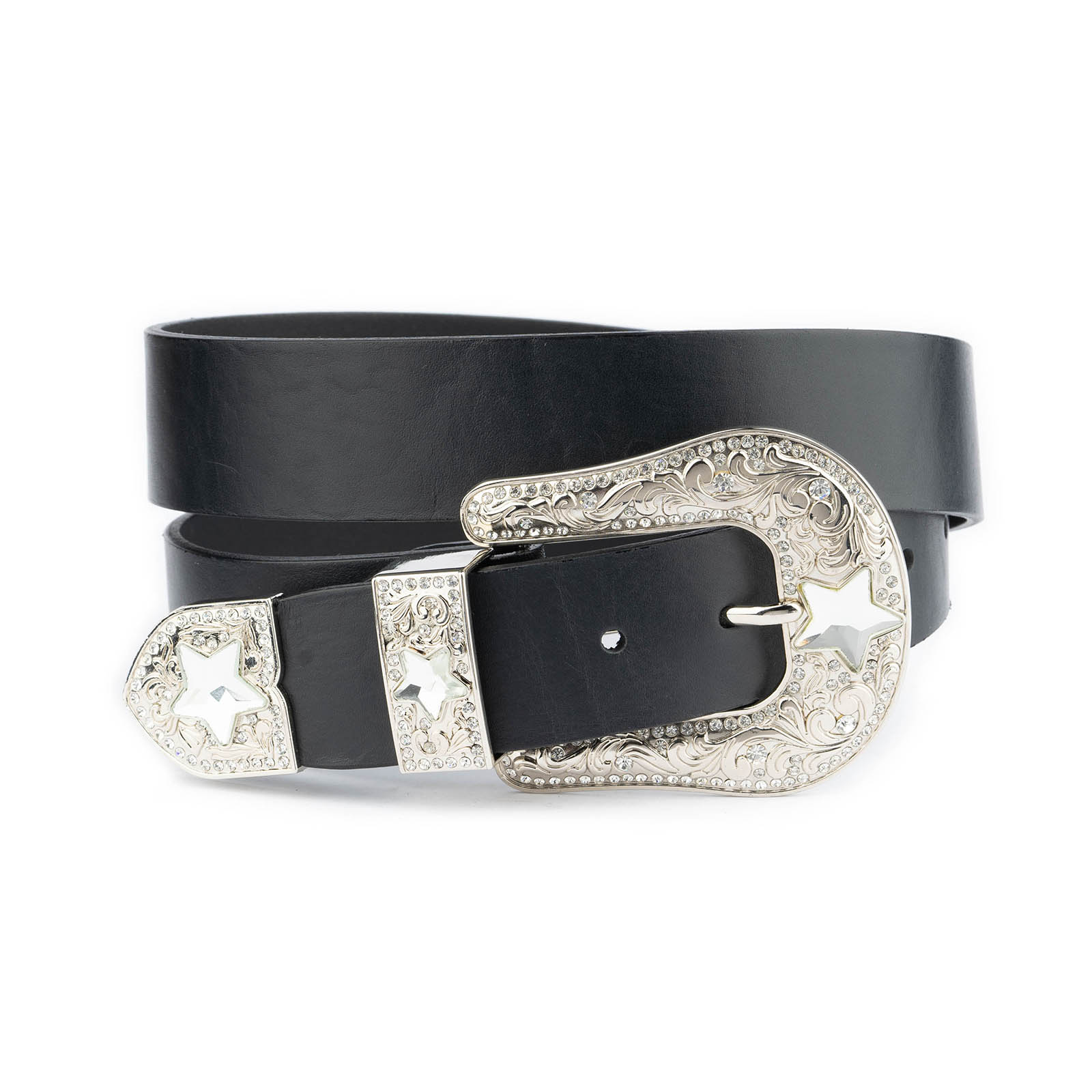 Western Style Diamond shape buckle belt in Black