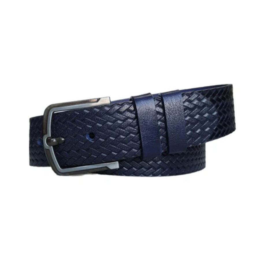 Blue Mens Belt For Jeans Woven Emboss Leather Extra Wide 4 5 cm KARPHBCV00001CXR8U 1