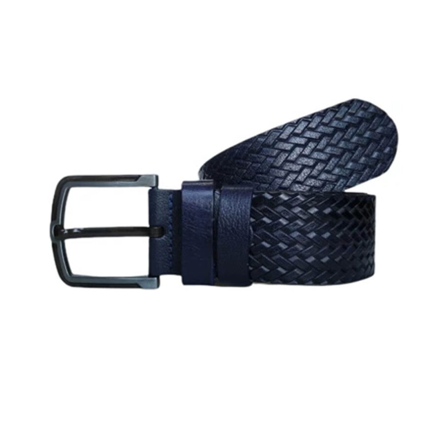 Blue Mens Belt For Jeans Woven Emboss Leather Extra Wide 4 5 cm KARPHBCV00001CXR8U 2