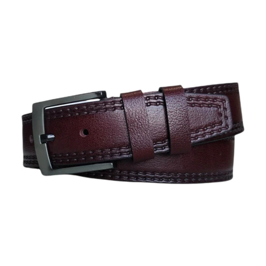 Burgundy Male Denim Belt Real Leather Extra Wide 4 5 cm KARPHBCV00001CXQVO 1