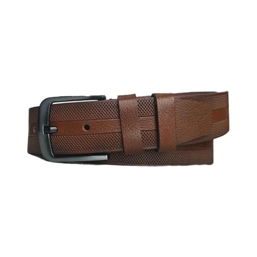 Gents Denim Belt Brown Dot Textured Leather Extra Wide 4 5 cm KARPHBCV00001CXQPA 01