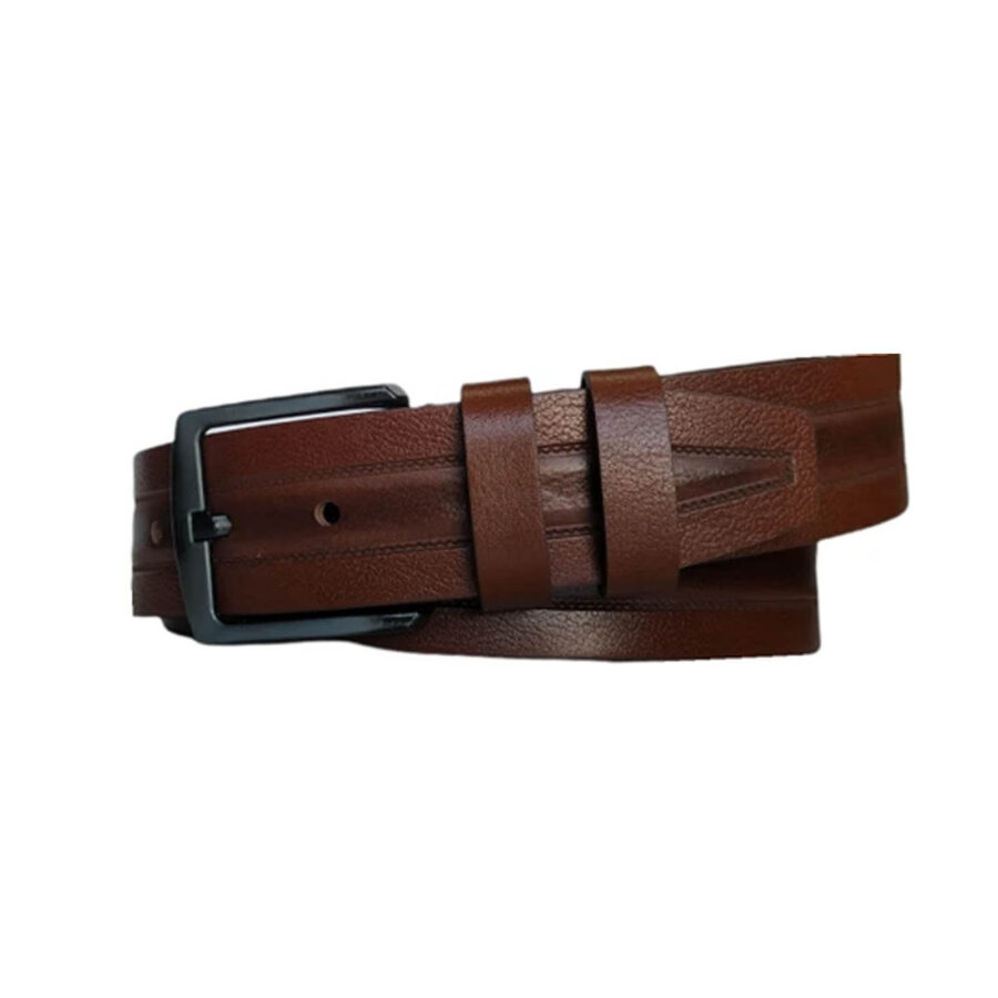 Gents Denim Belt Brown Embossed Leather Extra Wide 4 5 cm KARPHBCV00001CXQYN 1