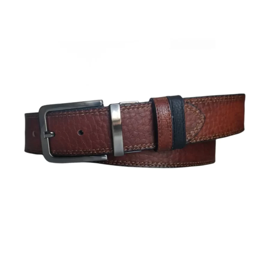 Thick Mens Denim Belt Reversible Cognac Black Leather KARPHBCV00001CXR67 01