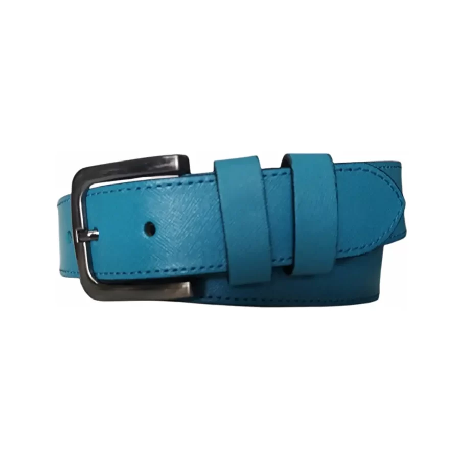 Thick Mens Denim Belt Turquoise Saffiano Leather KARPHBCV00001CXRTP 02