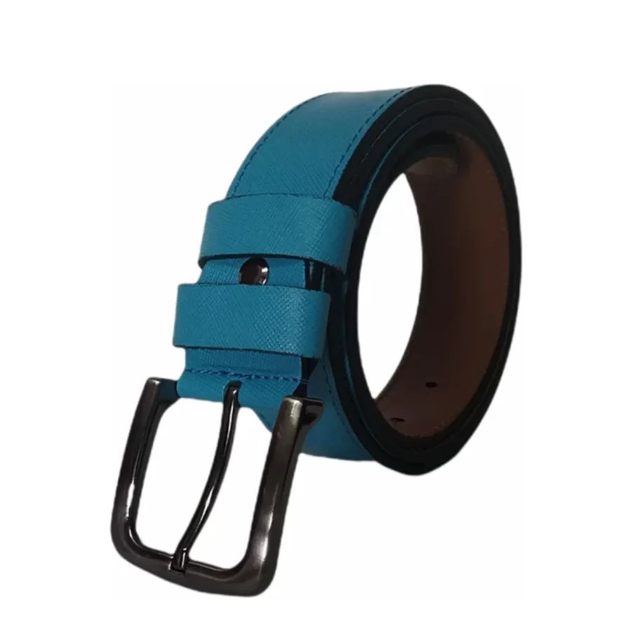 Thick Mens Denim Belt Turquoise Saffiano Leather KARPHBCV00001CXRTP 03