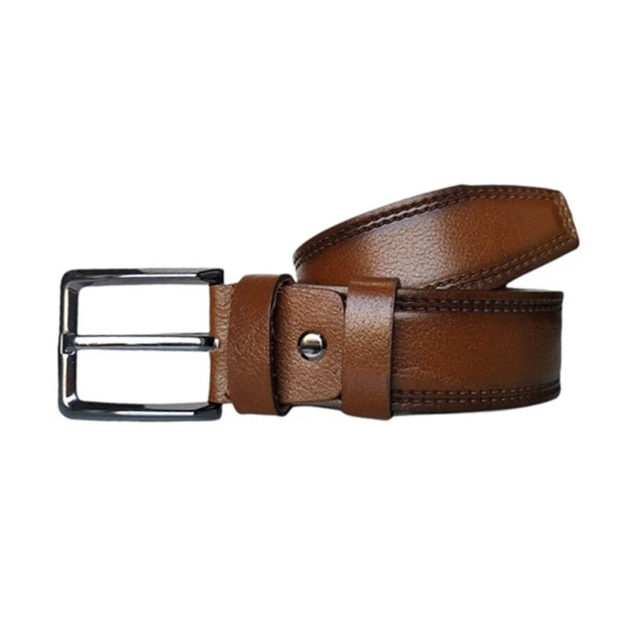 Wide Gents Belts For Denim Cognac Genuine Leather KARPHBCV00001CXRD4 BROWN 2