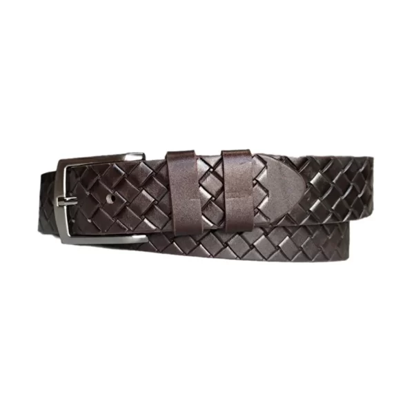 Wide Male Belt For Jeans Dark Brown Woven Check Emboss KARPHBCV00001CXREW 01