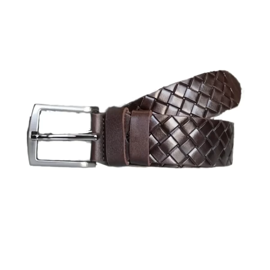 Wide Male Belt For Jeans Dark Brown Woven Check Emboss KARPHBCV00001CXREW 02