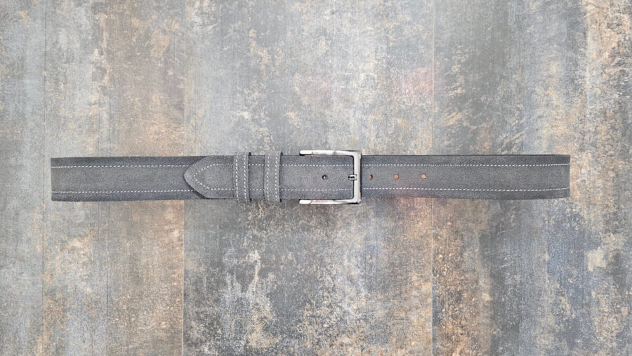 Wide Male Belt For Jeans Grey Suede Leather v2 1