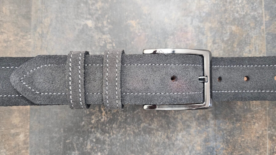 Wide Male Belt For Jeans Grey Suede Leather v2 2