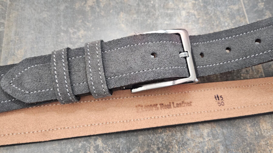 Wide Male Belt For Jeans Grey Suede Leather v2 3