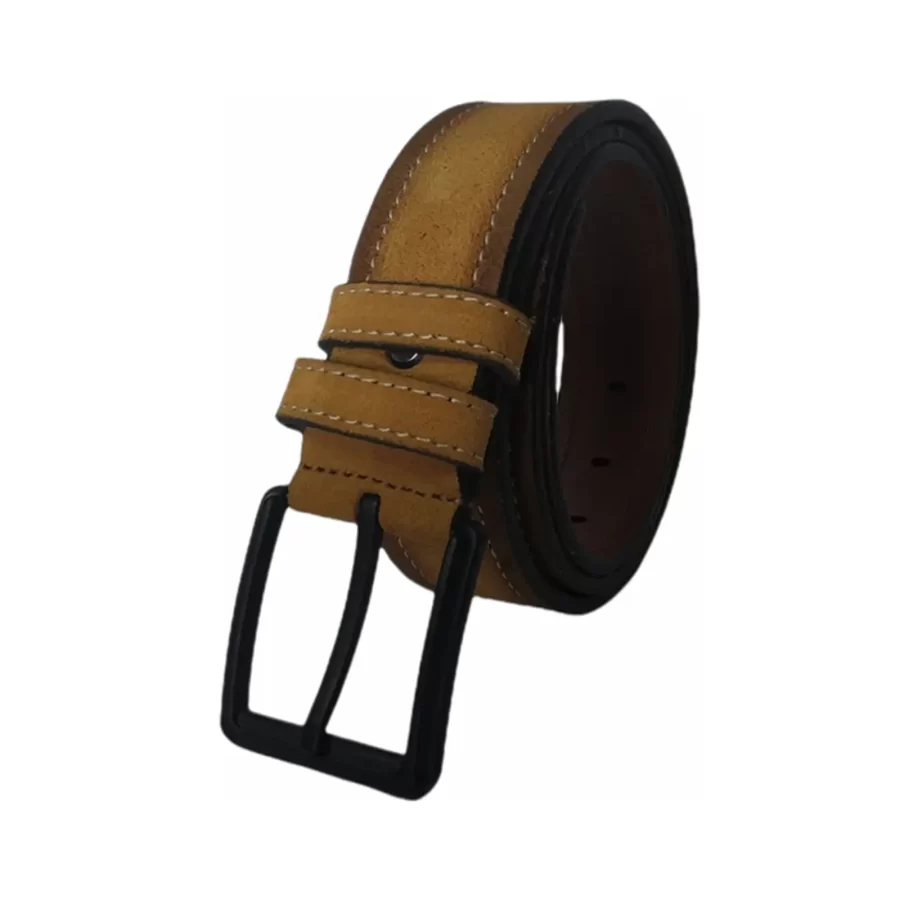 Wide Mens Belts For Denim Mustard Suede Leather KARPHBCV00001CXRSW 03