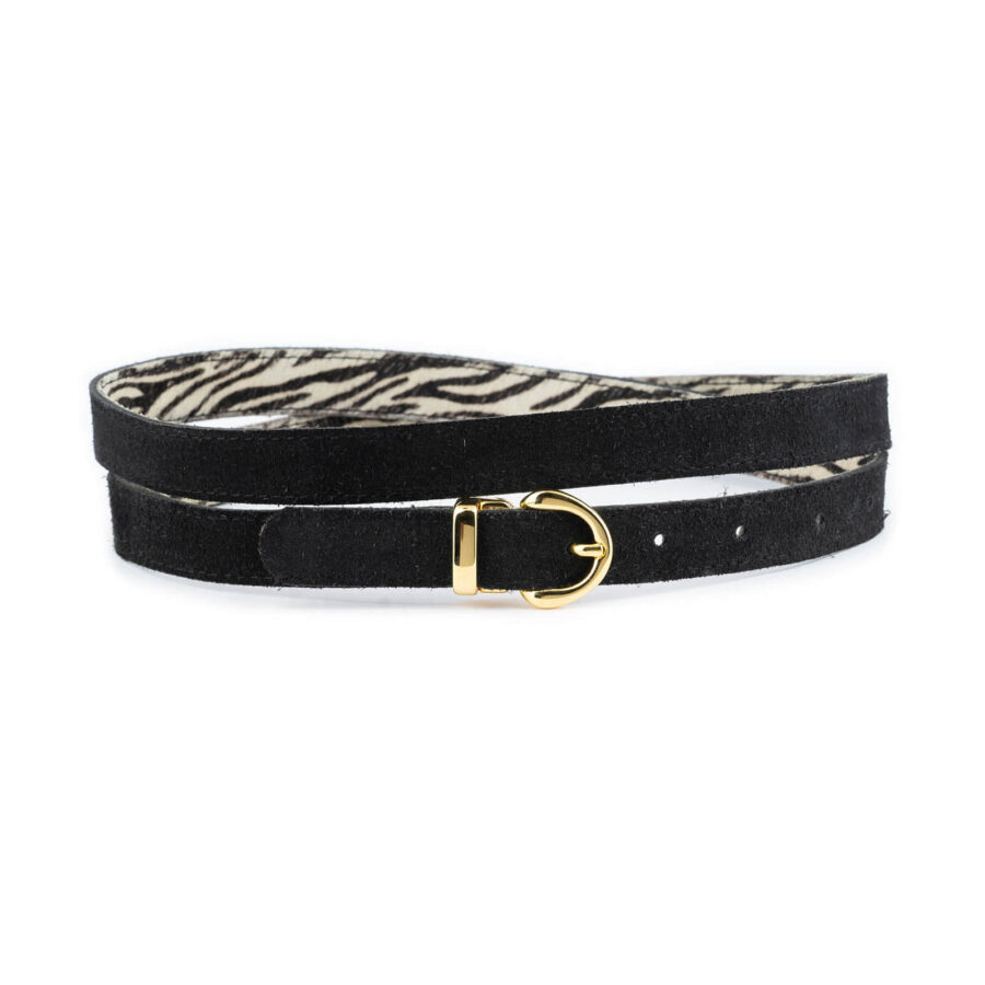 black suede ladies belt with gold buckle thin 2 0 cm 1 ZEBBLA20GOLPET