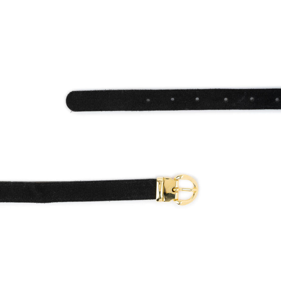 black suede ladies belt with gold buckle thin 2 0 cm 2