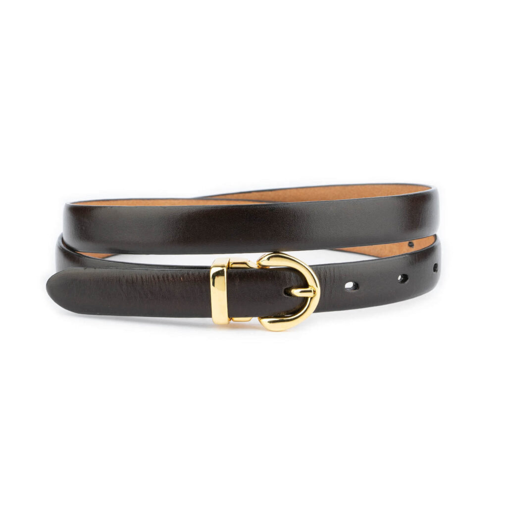 Dark Brown Gold Buckle Dress Belt For Women Calfskin 2.0 cm 40 / 100 cm - Brown