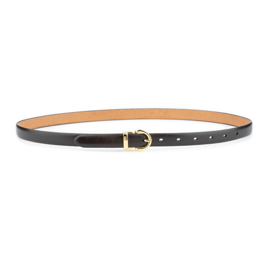dark brown gold buckle dress belt for women calfskin 2 0 cm 3