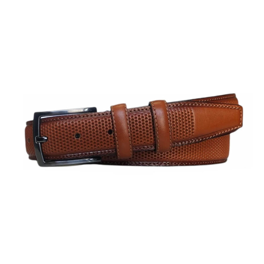 dressing belts for men cognac dotted leather KARPHBCV00001CXRKG 1