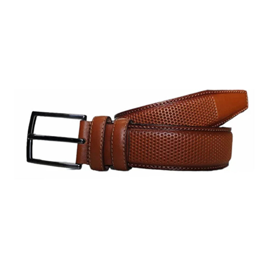dressing belts for men cognac dotted leather KARPHBCV00001CXRKG 2