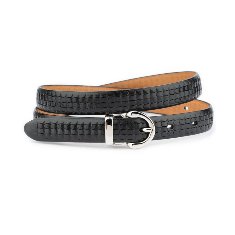 elegant belts for dresses black leather silver buckle 1 BLAEMB2040SILAML