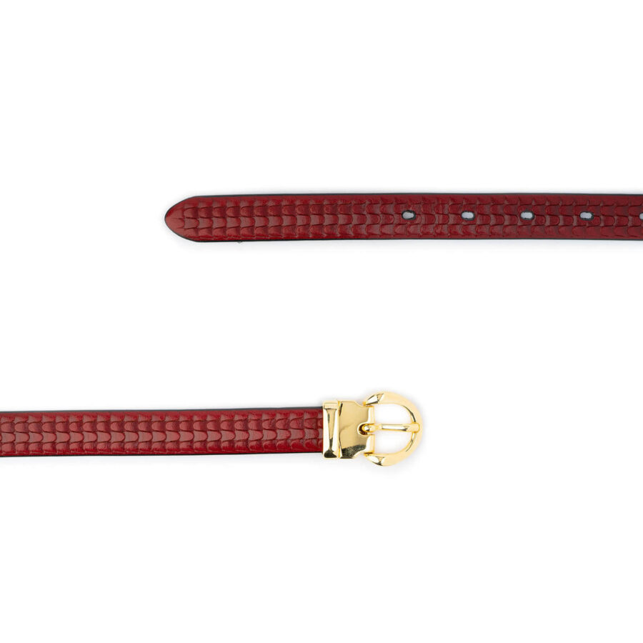 elegant gold buckle dress belt burgundy red leather 2
