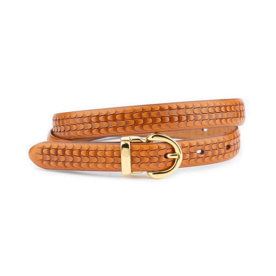 elegant light brown womens belt with golden buckle 2 0 cm 1 LIGBRO2043GOLAML